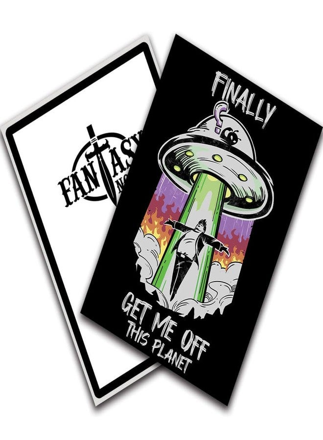 Fantasy North - Finally - Get Me Off This Planet - Aliens UFO Meme - 100 Textured Matte TCG Card Sleeves - Fits Magic MTG Commander Pokemon and Other Card Games - Playing Card Sleeves - Image 3